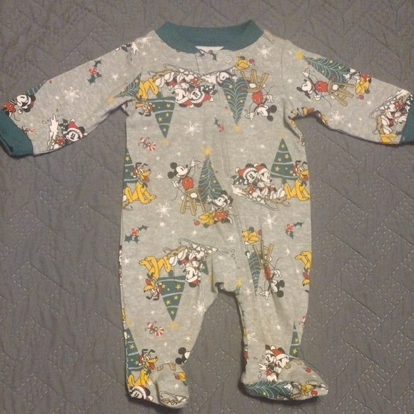 Disney Other - Disney Gray and Green Footies One Piece Christmas with Playful Design​​